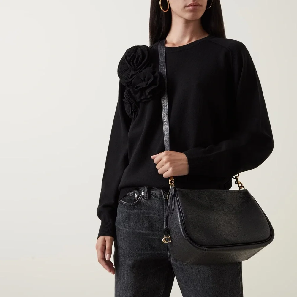 Coach Pebble Leather Carry Shoulder Crossbody Zip Top Bag